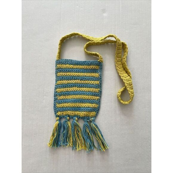 Urban Outfitters Crossbody Shoulder Crochet Bag Purse Yellow Blue NWOT - Picture 3 of 7